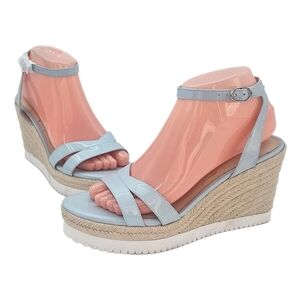 Stuart Weitzman Catlina Patent Leather Espadrille Wedge Sandals Baby Blue 7.5